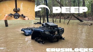 Honda rancher on crushlocks going deep after storm(water wheelie almost flipped)