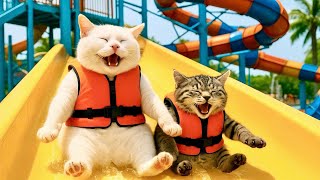 Mama Cat Took Her Kitten To The Amut Park And Makes Strawberry Cakes At Home