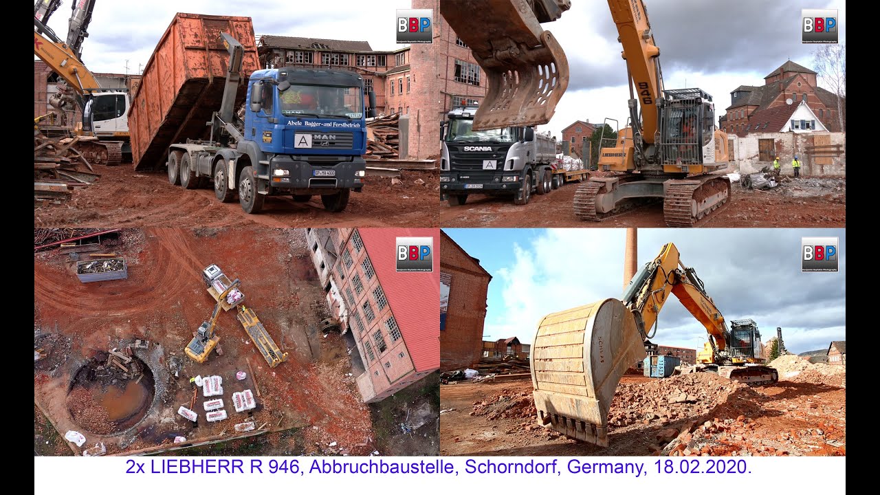 2x LIEBHERR R 946 Excavator, Recycling bei Abbruch / Demolition, Lederfabrik Schorndorf, 18.02.2020.