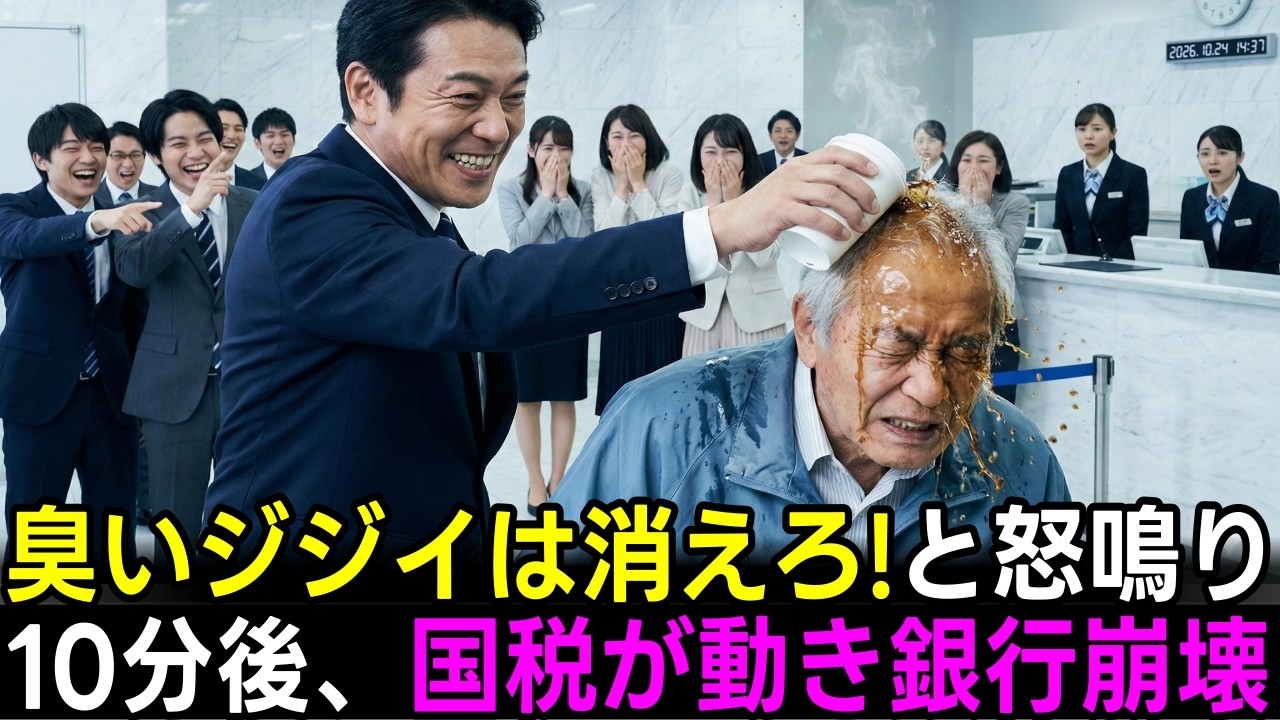 【スカッと】「臭いジジイにはコーヒーで十分だ」老人の頭に熱湯を浴びせた支店長→10分後、国税庁長官が現れ支店長が床で泣き叫ぶ地獄絵図に。【シニア】