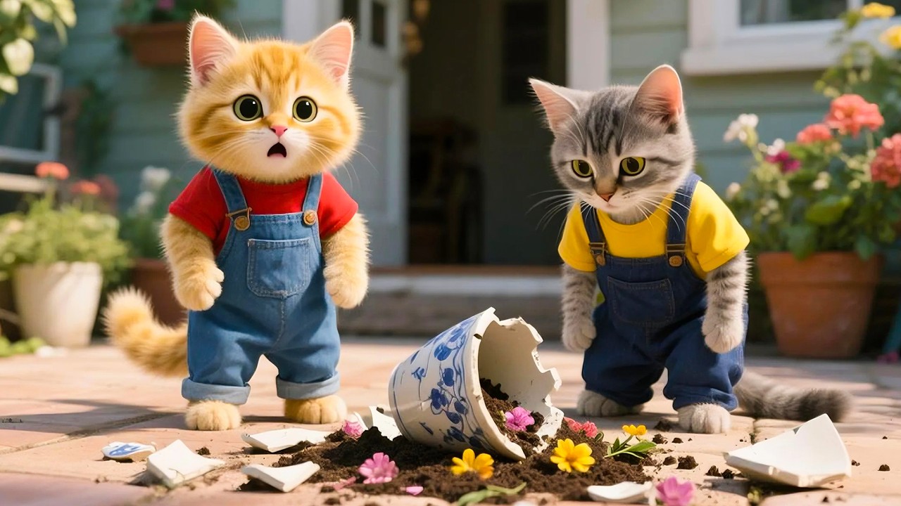 Ginger Kitten Breaks a Flower Pot – Mama Cat Teaches Him to Bake a Cake to Apologize 🌸🐱🎂