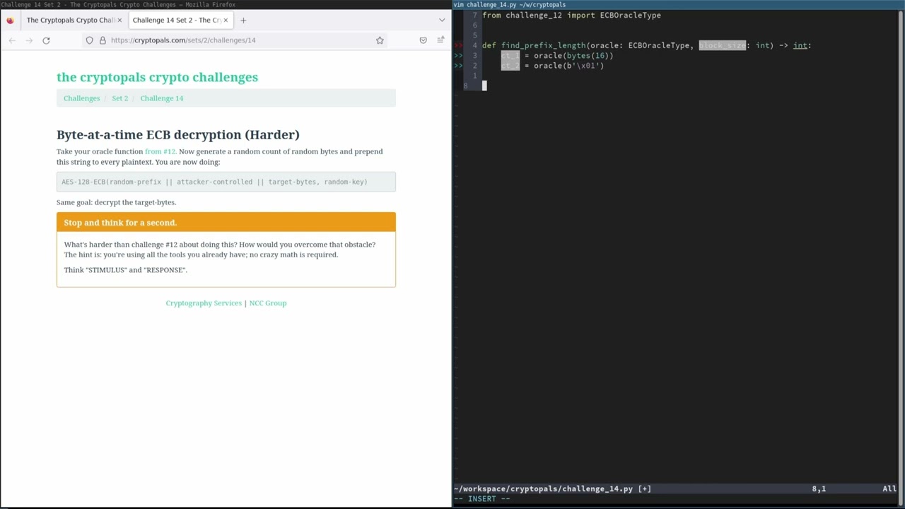 Cryptopals Guided Tour - 14 - Byte-at-a-time ECB decryption (Harder)