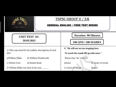 TNPSC | Group 2 / 2A | UNIT TEST - 07 FREE PDF DOWNLOAD | GENERAL ...