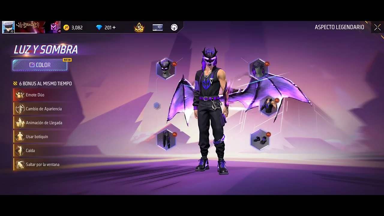 Sacando aspecto legendario luz y sombra free fire