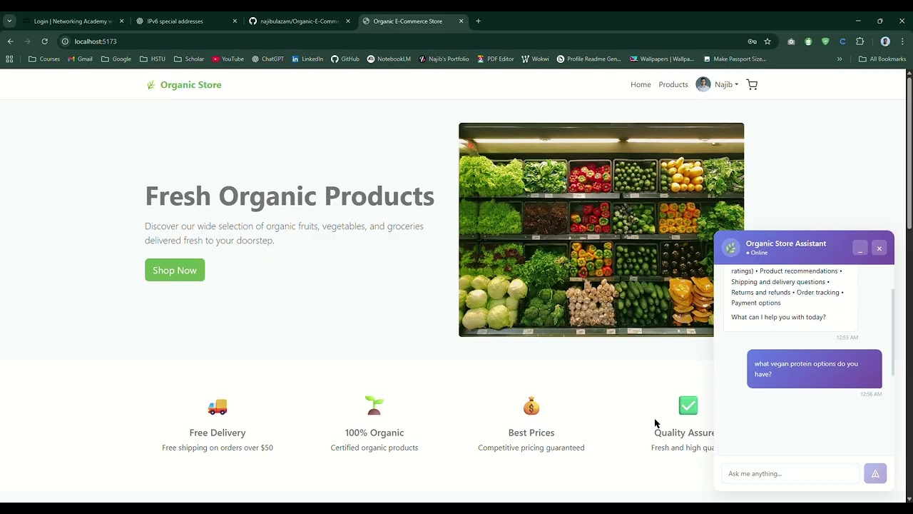Organic E-Commerce Store with RAG AI Chatbot