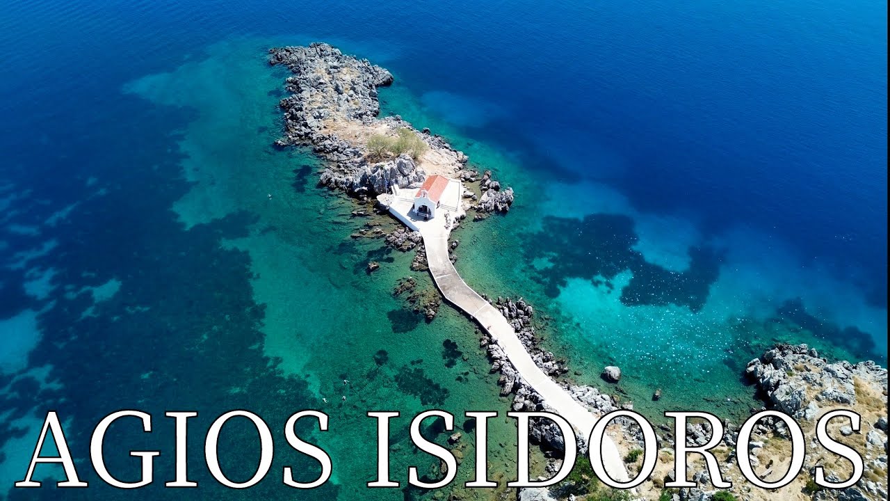 Агиос Исидорос, остров Хиос, Греция - живописная часовня | потрясающий пляж | снято с дрона [4K]....