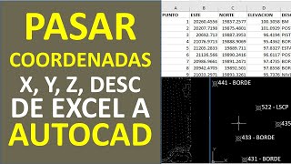 Llevar Coordenadas de Excel a AutoCAD X,Y,Z,D o Este, Norte, Elevación, Descripción Importar puntos