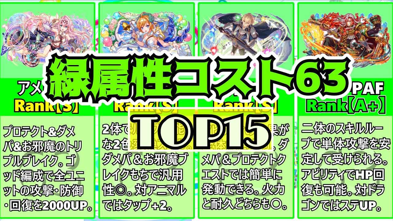 クラフィ 緑属性コスト63最強ユニットtop15 Youtube