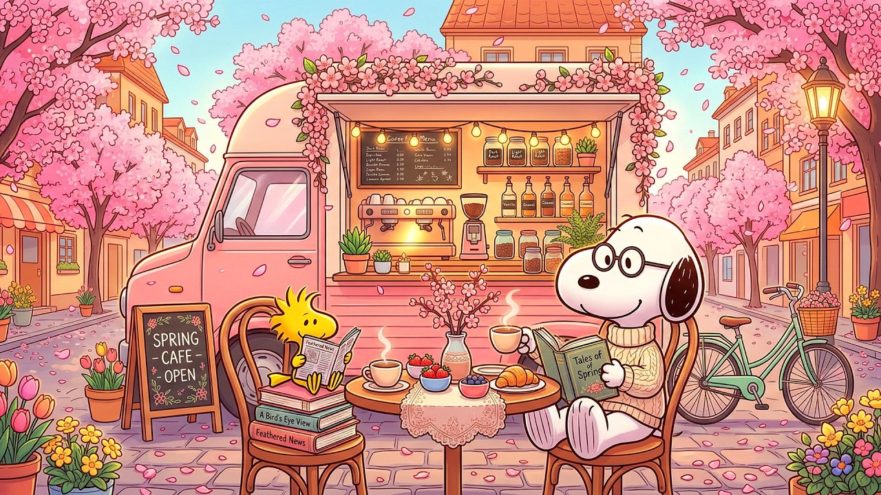 Утренний весенний джаз в кафе со Снупи 🌸 | Уютный джаз в кофейне для чтения и глубокой концентрац...