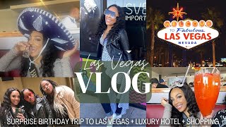 TRAVEL VLOG: SURPRISE BIRTHDAY TRIP TO LAS VEGAS | GIRLS TRIP 2022 | LUXURY HOTEL + SHOPPING
