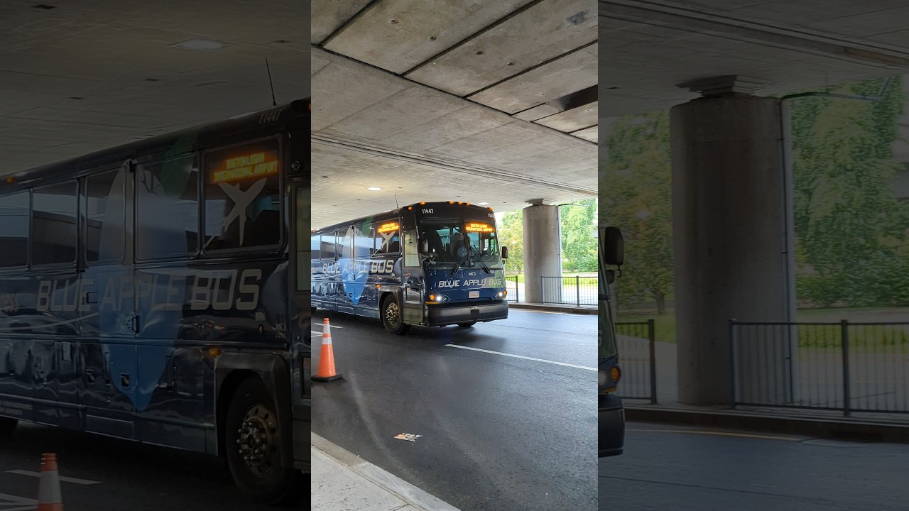 Blue Apple Bus at Logan Airport Terminal A 