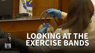 Tense courtroom demonstration with exercise bands in Lindsay Clancy trial