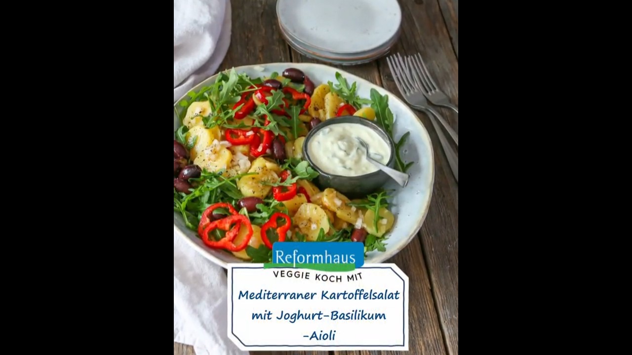 Mediterraner Kartoffelsalat mit Joghurt-Basilikum-Aioli_Rezeptvideo | Reformhaus®