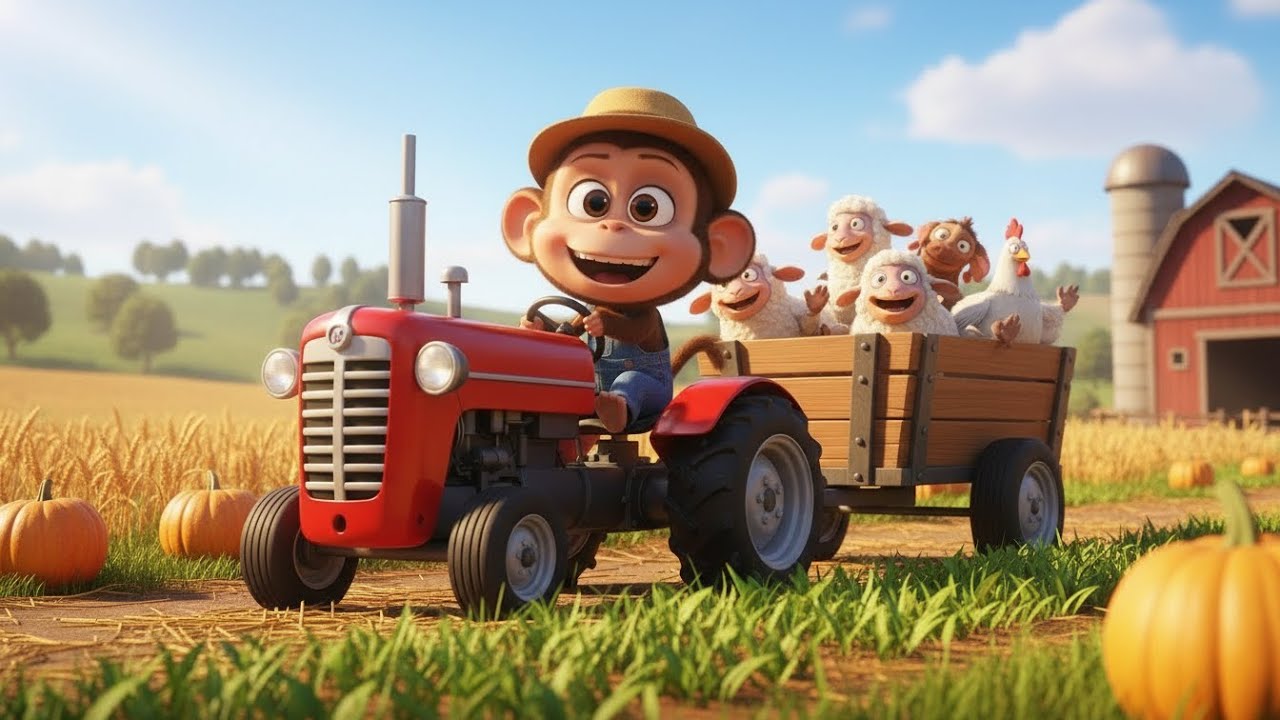 Farmer Monkey Saves the Crops & Moves Animals with a Tractor | Farm Adventure 🐒🚜🌾