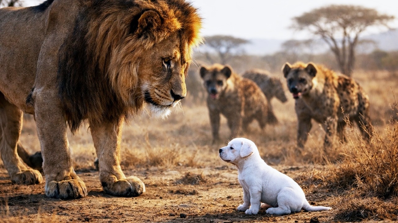Un león encuentra un cachorro de Dogo Argentino solo en la sabana — lo inesperado sucede...