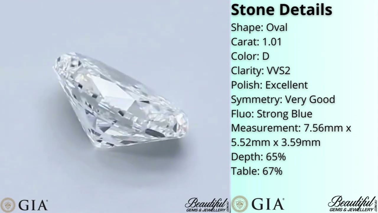1 01ct D VVS2 Oval Brilliant Diamond • GIA Certified