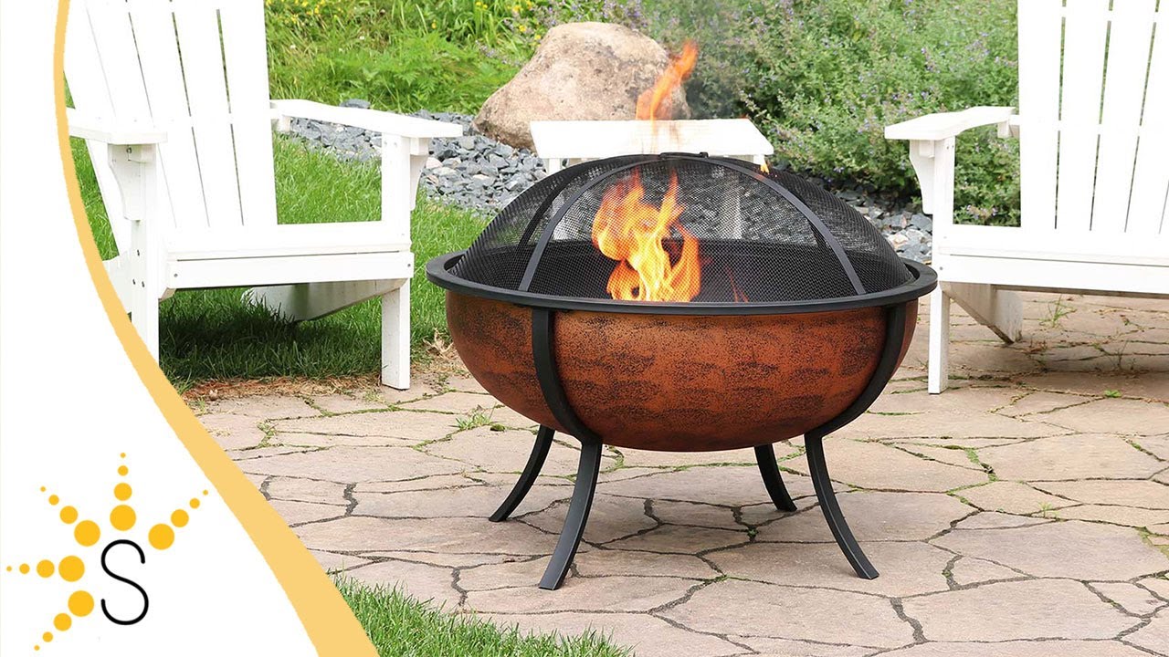 Sunnydaze Copper Finish Raised Outdoor Fire Pit Bowl with Spark Screen - 32-Inch - NB-550