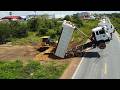 Awesome Video work! land filling process By 24Ton Dump Trucks &amp; SHANTUI Dozer moving stone and soil