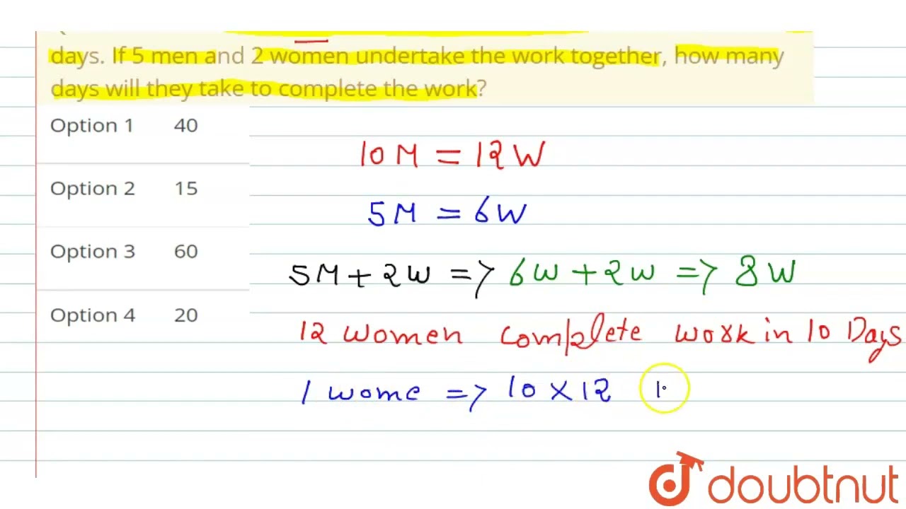 Ten men or twelve women can finish the same work in 10 days  display picture 2
