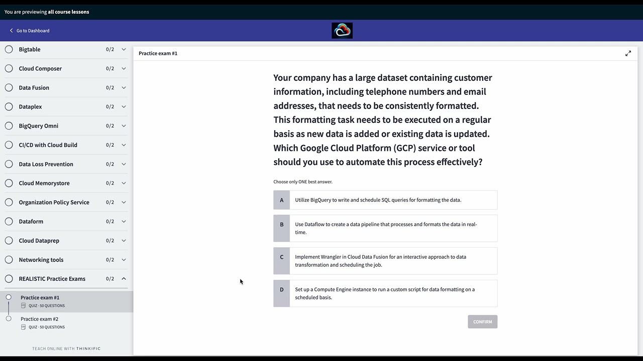 Practice question - GCP Professional Data Engineer exam