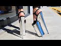 Mina tries out huge 10 inch pleaser beyond009 silver chrome high heel shoes and test walking them