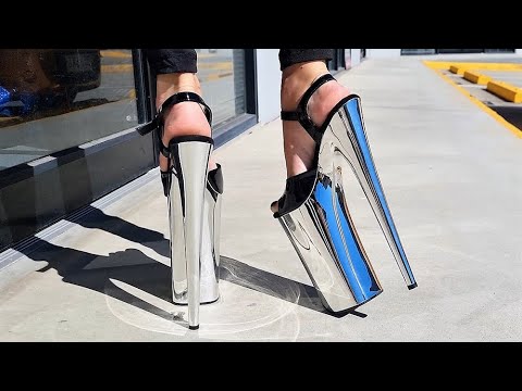 Mina Tries Out HUGE 10 Inch Pleaser BEYOND-009 Silver Chrome High Heel ...