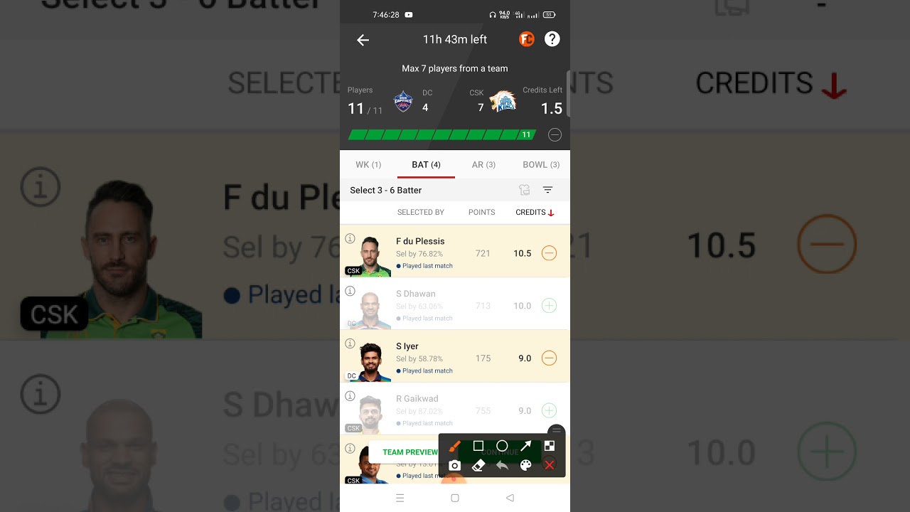 DC vs CSK Dream11 GL Team | 