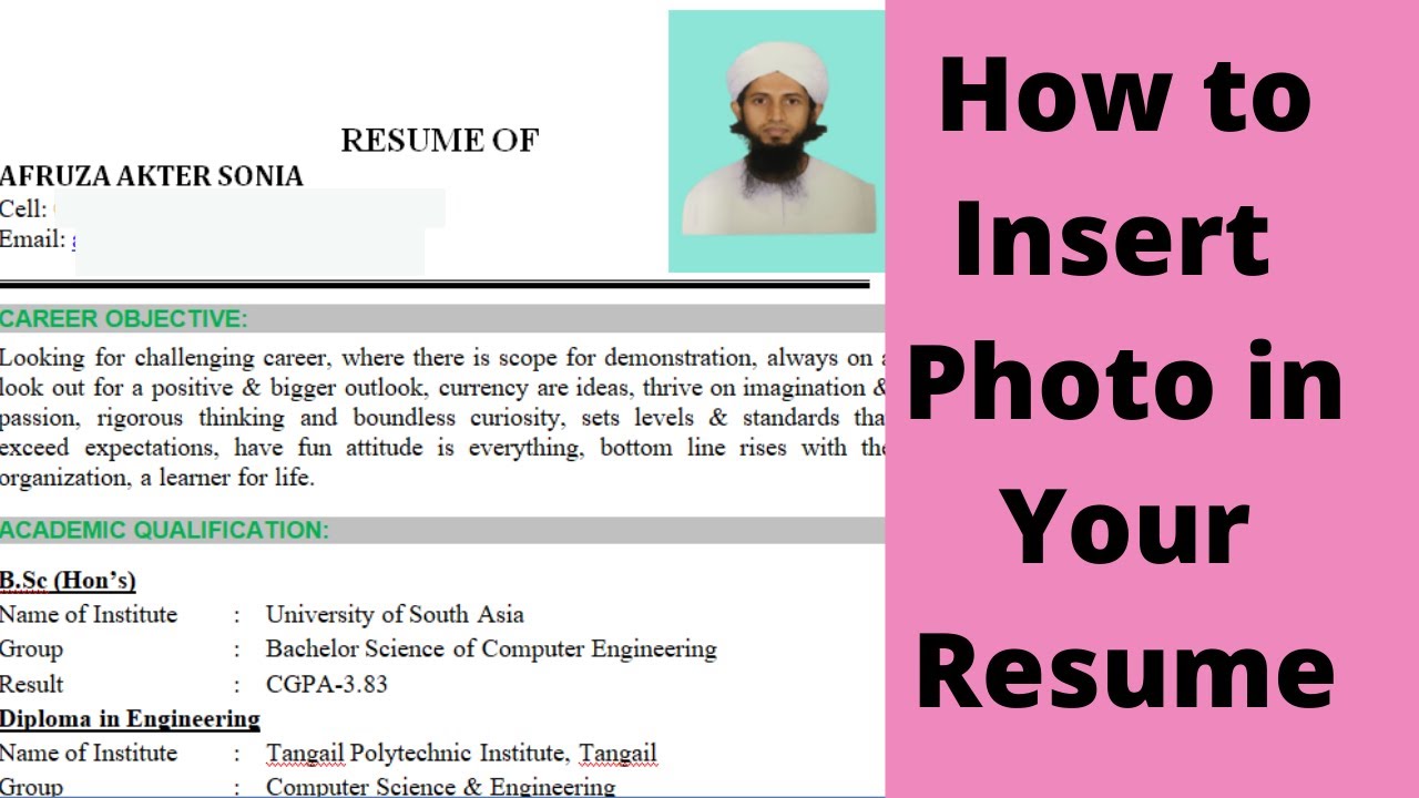 Insert Cv how to insert photo in CV | Add photo in resume |how to add picture ...