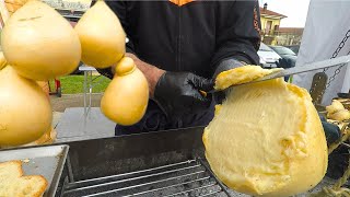 Best Cheese of Southern Italy &#39;Caciocavallo&#39; Melted on Croutons. Italy Street Food