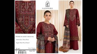 Premium Airjet Dhanak 3pcs dress With Digital Wool Shawl Sapphire:  Winter Collection 2026-27