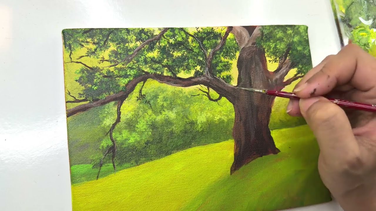 Easy Landscape painting for beginners / how to paint a tree step by step tutorial