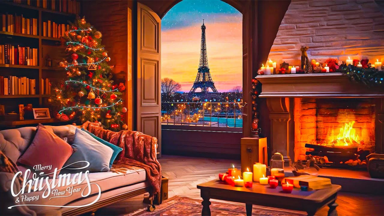 Ambiance de Noël cosy à Paris 🎄 Musique instrumentale avec cheminée
