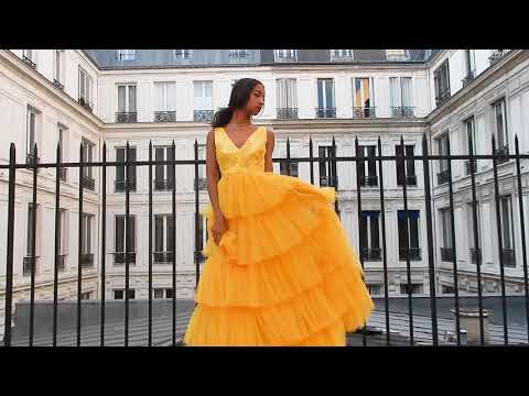 Teen model Lana Kelly modeling yellow gown by Christophe Guillarmé