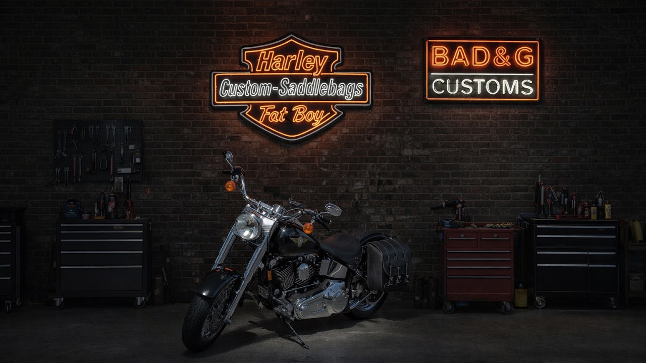 Custom Leather Solo Saddlebag for a '98 Harley Fatboy | BAD&G Customs US02S