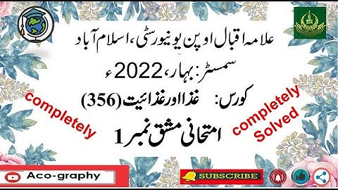 AIOU Code 356 Solved Assignment No.1 Spring 2022 || Subject: Food And Nutrition || Level: FA/I.Com