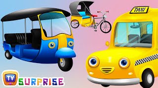 surprise eggs toys public transport vehicles for kids part 2 rickshaw tuk tuk more chuchutv