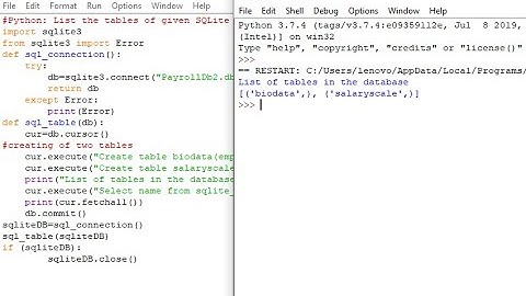 Python: List the tables of given SQLite database file