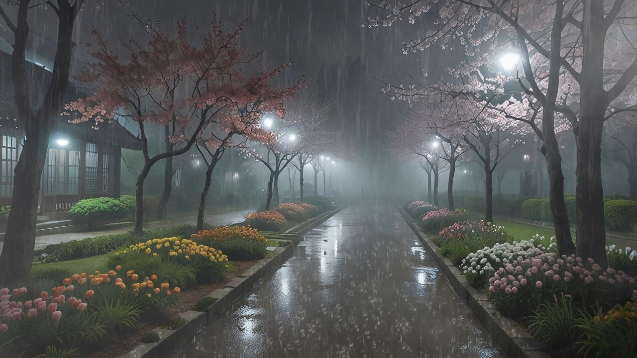 Peaceful Rainfall Sounds with Warm Dark Evening Mood for Sleep and Anxiety Relief