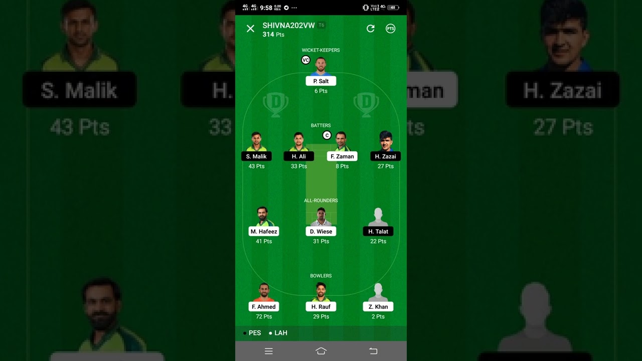 Lah Vs  pes  dream11 team