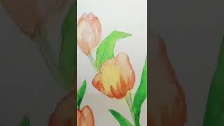 easy watercolor flower for beginners #tulip #flowers #watercolor #artist #artwork #diy #shorts #yt