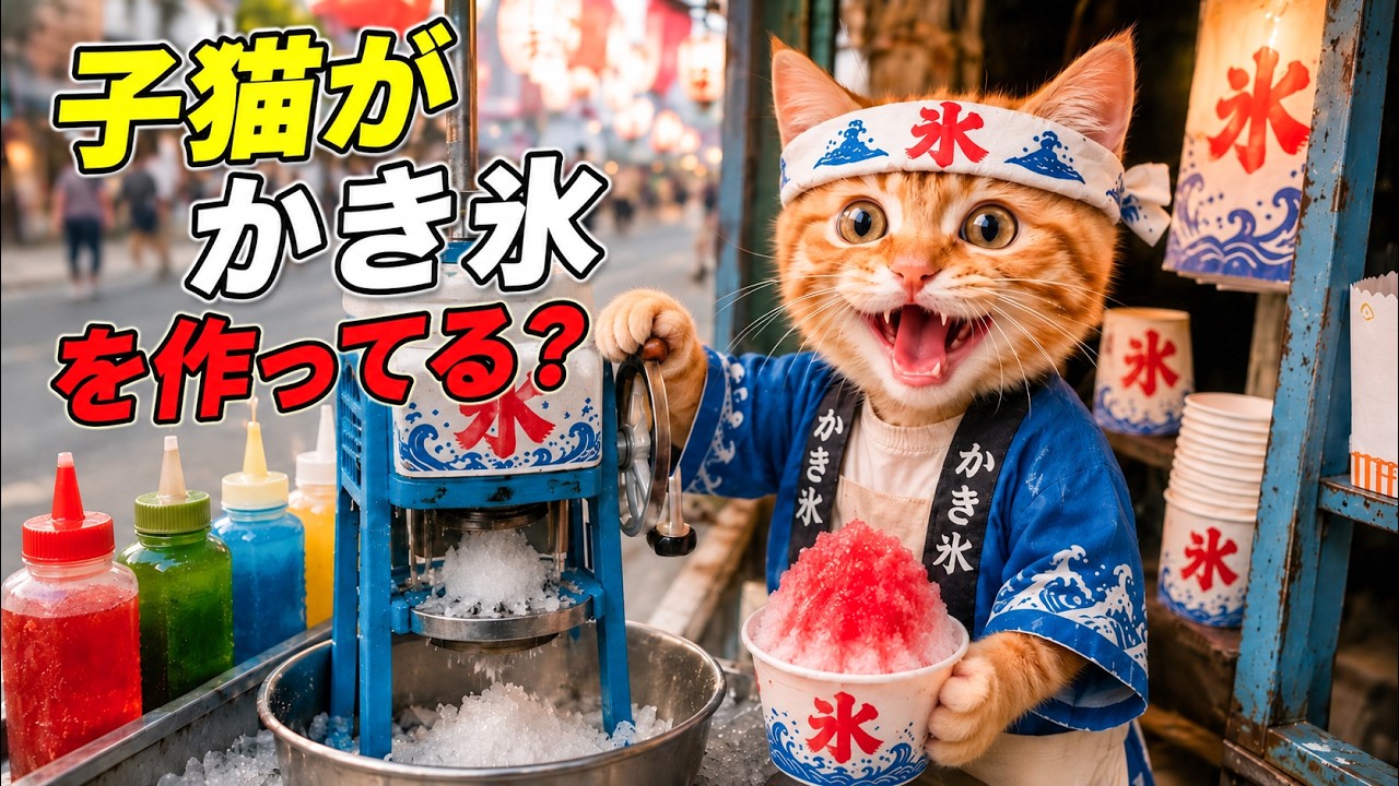まさかの大成功】初めてのかき氷屋さんに挑戦したここにゃん…夏祭りで