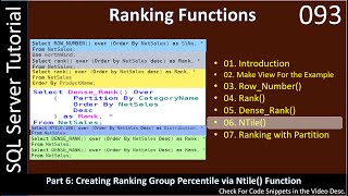 093   Ranking Function   Part 6   Percentile via NTile   SSMS TSQL Tutorial #93