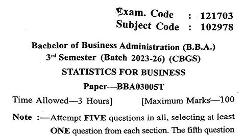 Gndu BBA 3rd Semester Statistics for Business Question Paper 2024