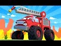 Monster town  monster truck fire truck helps the monster trucks cranes  monster truck of car city