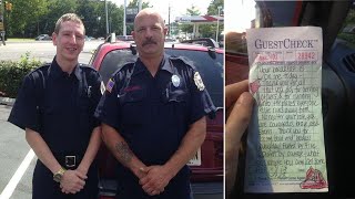 Waitress sees 2 firefighters walk in, writes note on check that leads them to take action