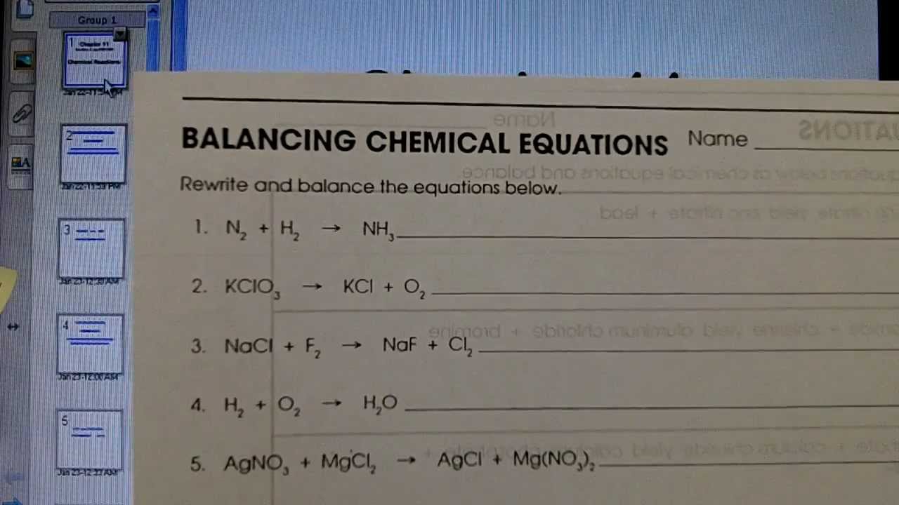 chemical reactions homework 1