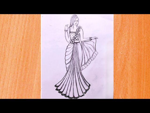 Lady in beautiful saree - Shiv Art Gallery - Drawings & Illustration,  People & Figures, Fashion, Female - ArtPal