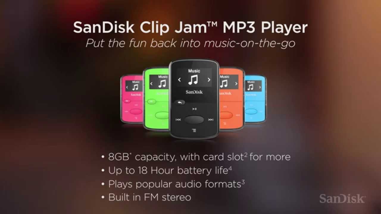 נגן MP3 מבית סאנדיסק Clip Jam בנפח 8GB YouTube