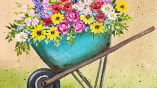 How to Paint a Floral Wheelbarrow Acrylic Painting LIVE Tutorial screenshot 5