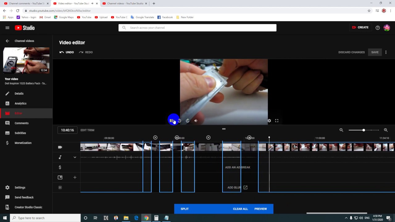 how to cut video in youtube editor